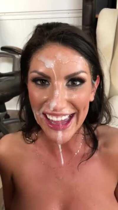 August gets a huge creamy load of cum all over her pretty face
