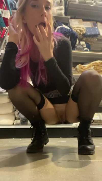 Hiding in the aisle to rub my pussy [GIF]