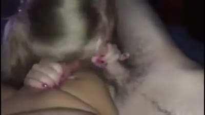 Milf sucking the hubby and the bull