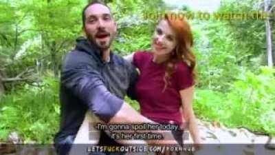 Petite Sweet Redhead Roguh Fast Fucked in the Forest