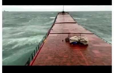 Final seconds of the Ukrainian cargo ship before breaks in half and sinks at Bartin anchorage, Black sea. Jan 17, 2021