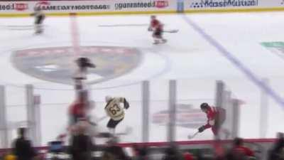 Brad Marchand flattens Marc Staal