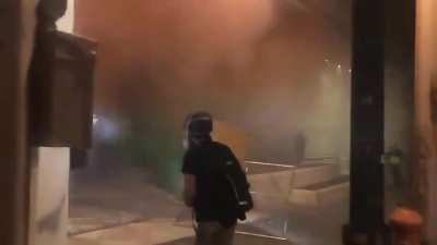 Portland rioters throwing fireworks at the federal courthouse