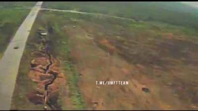 First person view of Ukrainian kamikaze drone slamming into a Russian soldier