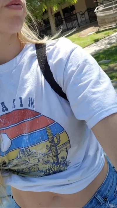 Flashing my small boobs at the park.[gif]