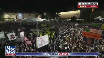 U.S. envoy Steve Witkoff tries to praise Benjamin Netanyahu at (the now former) Hostage Square in Tel Aviv, Israel.