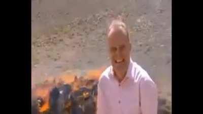 News reporter gets a little whiff of what he’s reporting on