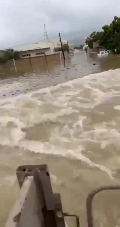 Speeding through a flooded city...