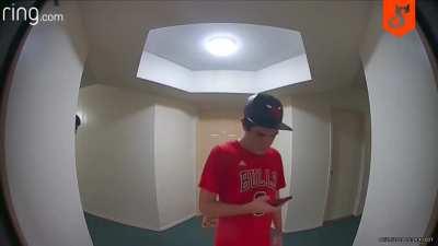 Why not block the camera view with your body while your friend steal a package at the back? Nobody is gonna see right?