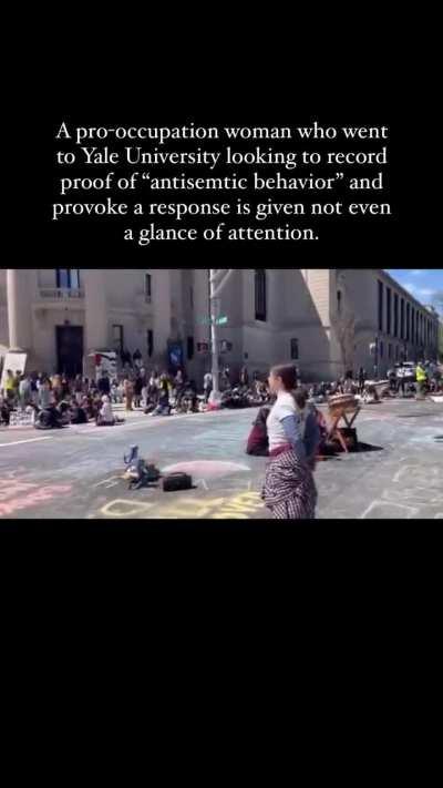 A pro-occupation woman who went to Yale University trying to provoke a response is given not even a glance of attention