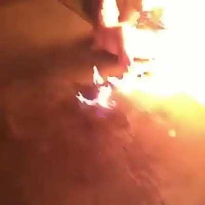 I'll kick this puddle of flaming liquid. WCGW?