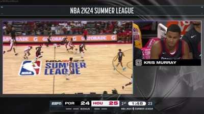 [Highlight] The rookie and Keegan Murray's twin brother Kris Murray getting interviewed while resting on the Portland Trail Blazers bench during the Summer League game between the Rockets and the Trail Blazers.