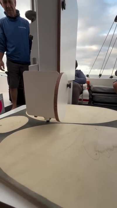 Human powered band saw on a sailboat