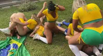 World Cup gangbang party with 7 girls and two big cock boys!