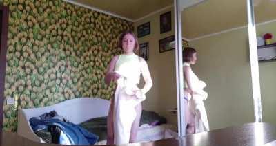 Same hot girl changes pants