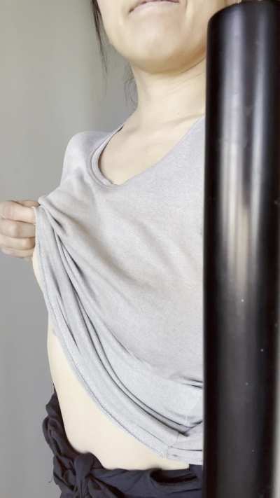 Tits and big nipples pressed against glass office door