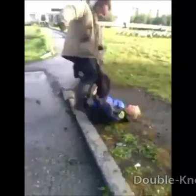 Little prick harassing a homeless man gets some