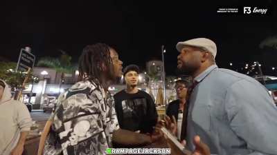 Rampage Jackson presses a fan for asking about Raja’s attack on the wrestler: 