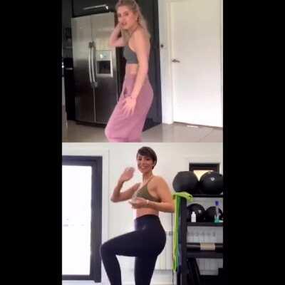 Frankie Bridge and Mollie King learn a dance dance