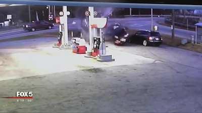 Police pursuit ends with crash at a gas station