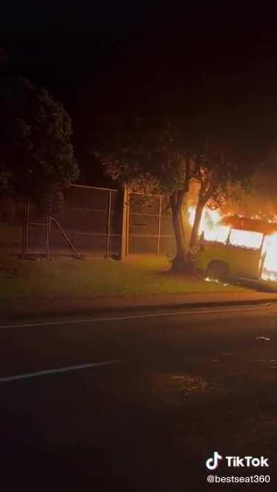 Martha the House Bus (EV) caught on fire in June, then started herself up and drove into a tree.