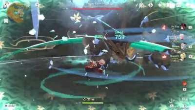 Hu Tao Killing Primo Geovishap with 1 Charged Attack