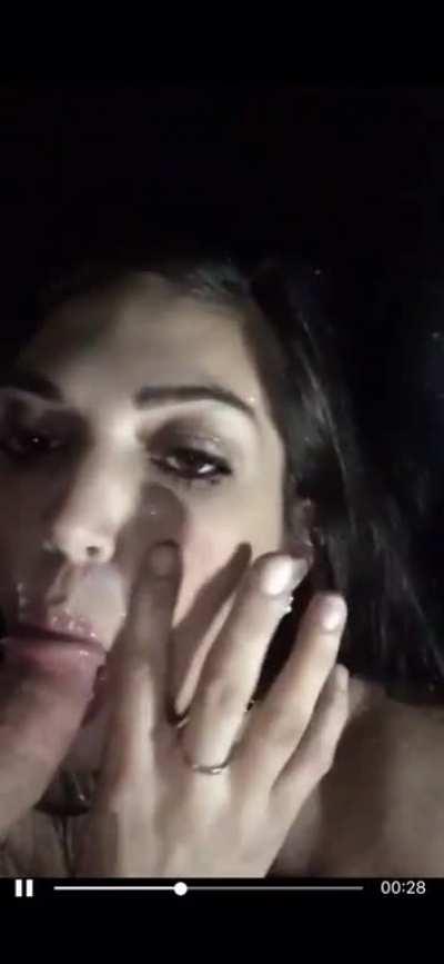 Brunette Facial blowjob