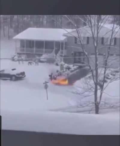 Removing snow with fire, it ain't stupid if it works.