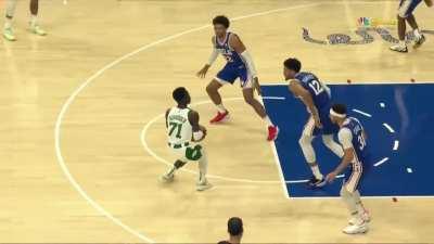 [Highlight] Thybulle gets the steal and slam but takes a hard fall. Schroder assessed a Flagrant 1 for this play.