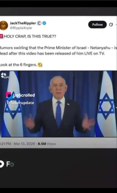 An Iranian missile’s direct hit of Netanyahu’s location during a meeting. Ben Gavir reported to have died in a “car crash” after the explosion.. & Netanyahu’s body filmed on a stretcher with a sheet covering his face. Experts say videos of Netanyahu o