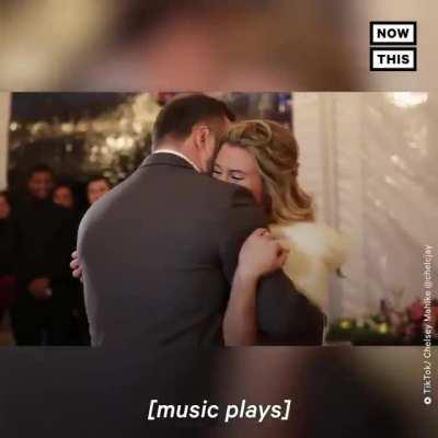 This groom surprised his wife for their first dance, by playing “somewhere over the rainbow” sung by her late grandmother in 1947. Although she could not be there in person, she truly was there at this moment.