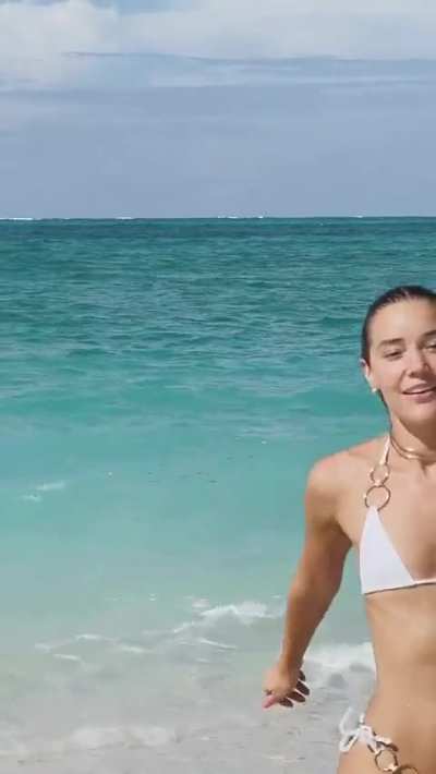 Olivia Ponton in a white bikini at a beach - Snapchat -November 13, 2025