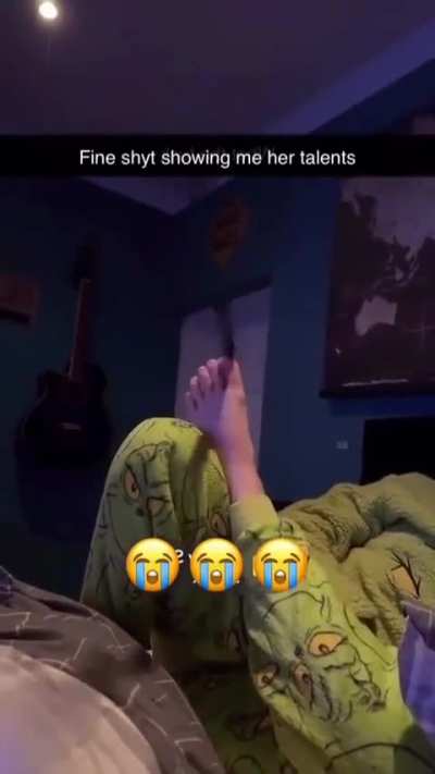 Twirling a cane with their toes