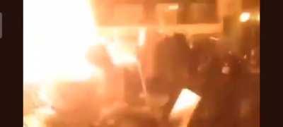 Russians vehicles hit with Molotov cocktails, trying to pass through barricades in Ukraine