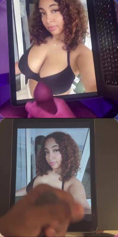 Double cum tribute for beautiful ebony