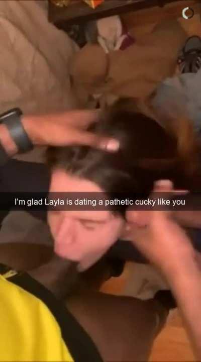 Layla sucking on black bull's big cock while being recorded for BF