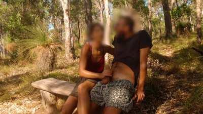 Making my boyfriend cum right by the path. We've never been this daring!