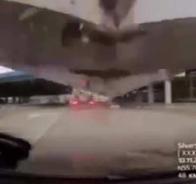 Over-height truck causes massive crash (pov)