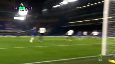 Ben Chilwell comes close with a volley vs Aston Villa 93'