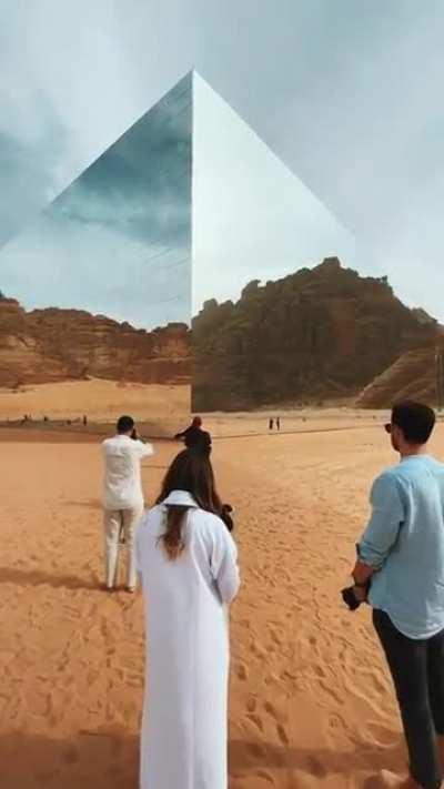 Covered in 9,740 mirrored panels, this building is in the middle of the desert