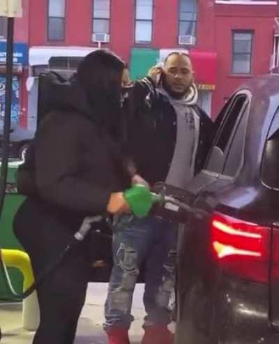 She’s doing a hand job to a fuel pipe?