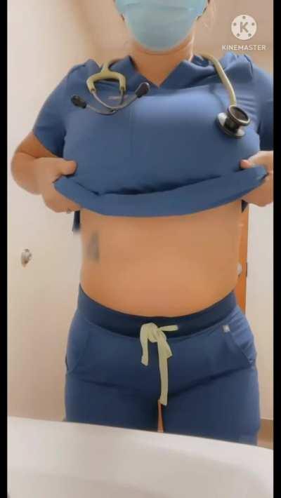 These scrubs are so tight around my tits. Had to give them a break - CookieDoeMILFshake