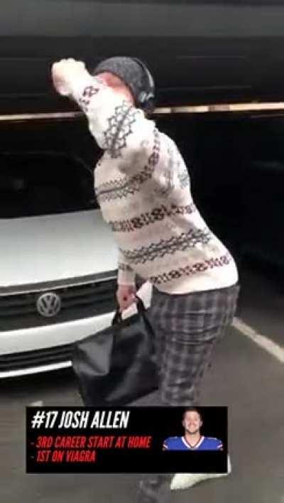 Josh Allen arriving at the stadium tomorrow