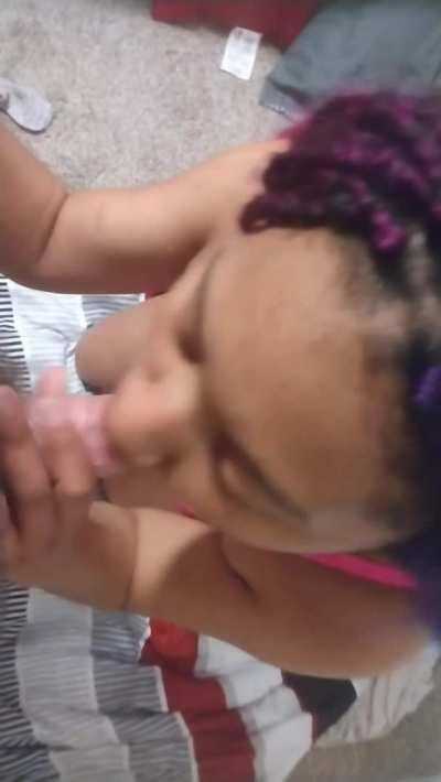 Alter black girl gives great head to a smaller white guy