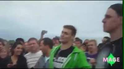 Stupid is as stupid does, as drunk D-bag throws first punch, buddy eats it and then the lights go out!