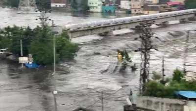 Heavy rainfall causes the Musi River to overflow, Hyderabad India October 14th