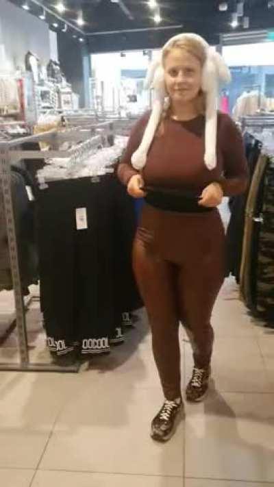 As you can see for yourself, in this store, showing those huge boobs of mine, I was a little embarrassed, but more amused.