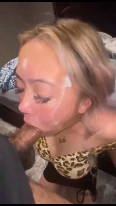 Beautiful asian continues sucking after a facial