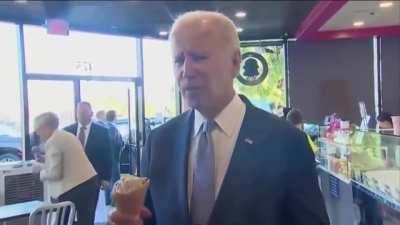 Biden said "our economy is strong" while eating an ice cream cone.