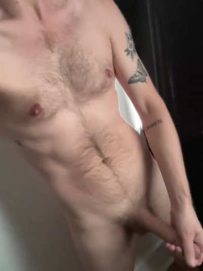 Stroking my cock and thinking about your slutty hole 😏💭